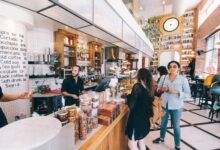 woman standing on food counter