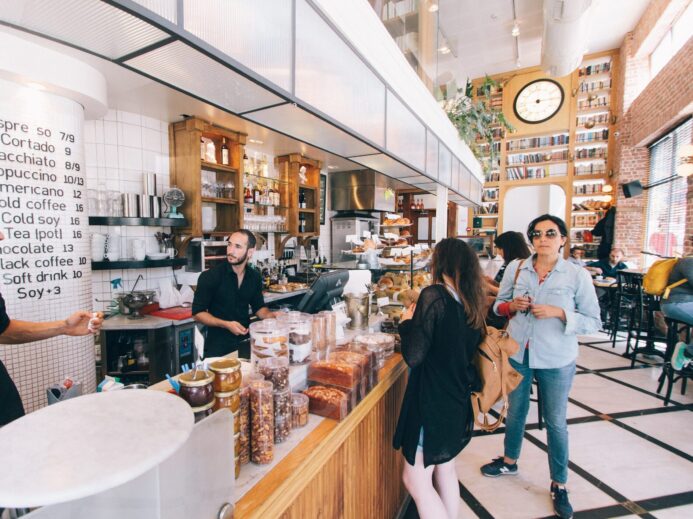 woman standing on food counter
