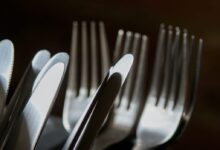 stainless steel fork and bread knife