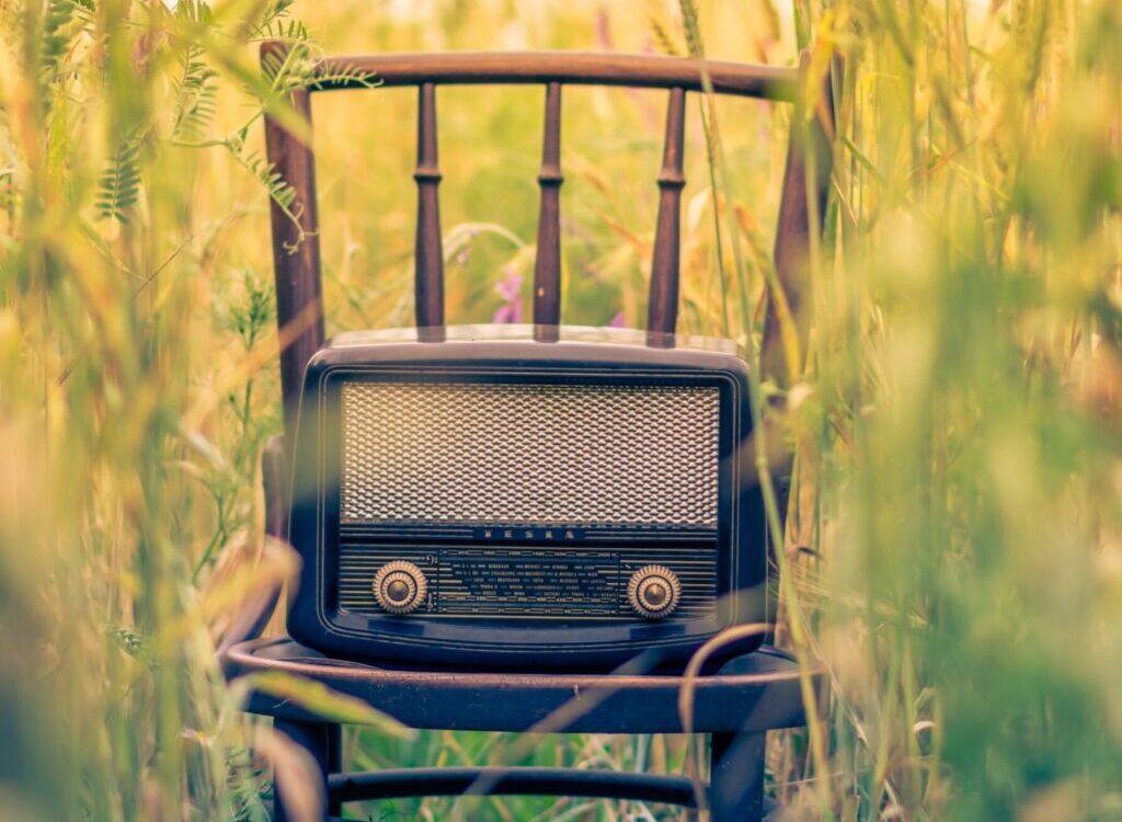black transistor radio in the middle of the field