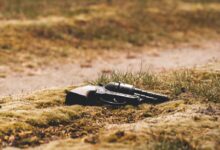 black revolver pistol on ground during daytime
