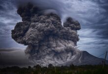 volcano eruption during daytime