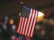 selective focus photography of USA flaglet