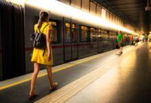 people walking at train station