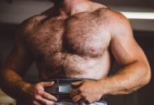 man wearing sauna belt