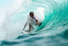 time lapse photography surfer in wave water