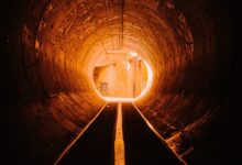 tunnel with light turned on during night time