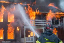 fireman watering fire