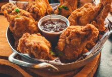 fried chicken on stainless steel tray