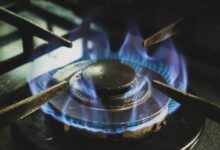 black and white gas stove