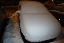 white car on road during night time