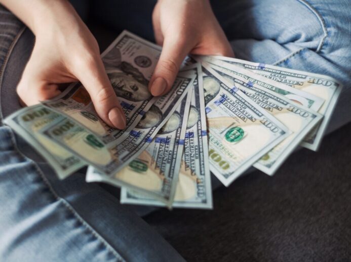 fan of 100 U.S. dollar banknotes