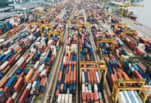 aerial photo of cargo crates