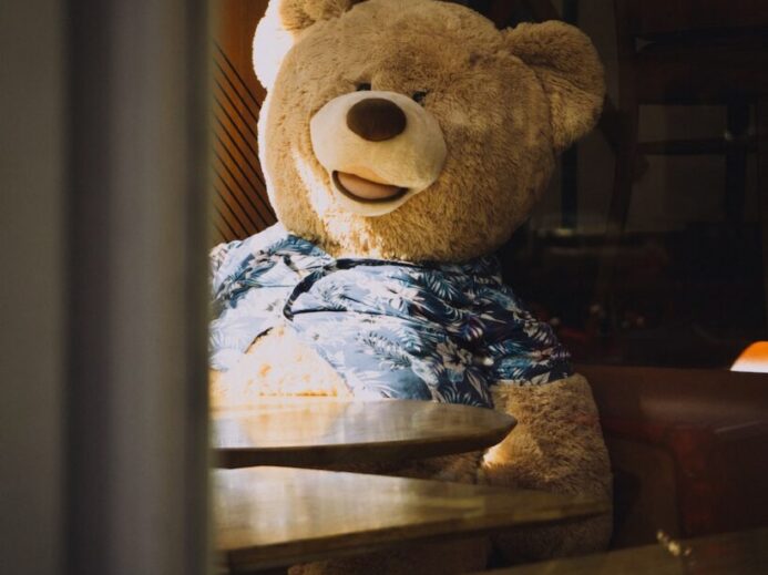 brown bear plush toy on brown wooden table