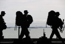 Silhouette of Soldiers Walking