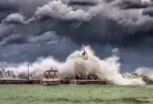 Big Waves Under Cloudy Sky