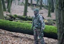 man standing on dried leaves during daytime