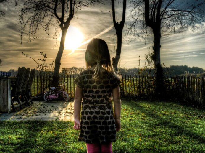 girl, bicycle, garden