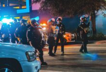 group of police in the middle of the road
