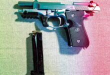 black and silver semi automatic pistol