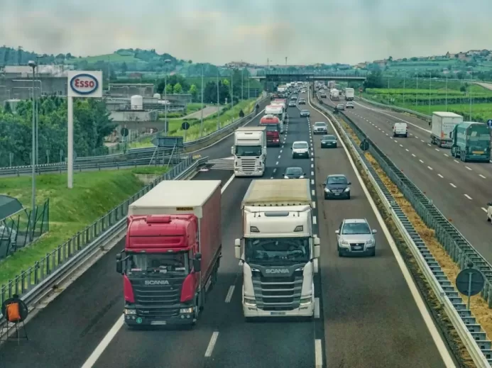 highway, road, trucks