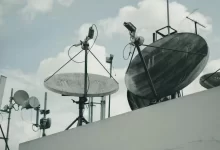 Close-up of Satellites on Building Roof