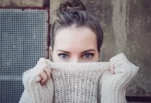woman, knitwear, eyes