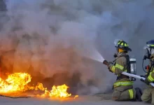 Firefighters attacking a fire