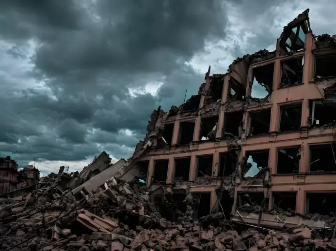 a very large building that has been destroyed