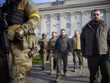 Volodymyr Zelenskyy took part in hoisting the State Flag of Ukraine in liberated Kherson./Openverse