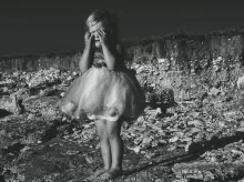 Grayscale Photo of a Girl Crying