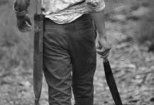 men, black and white, machete