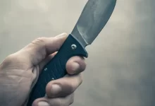 person holding black handle knife