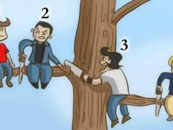 Obrázek se 4 muži sedícími na stromě