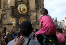Turisté dívající se na pražský Orloj.