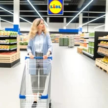 Žena procházející se po prodejně Lidl.