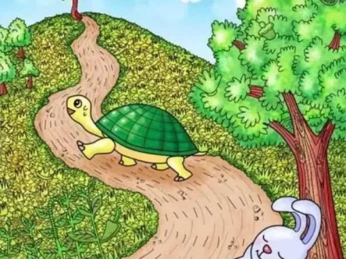 Obrázek z bajky Želva a zajíc