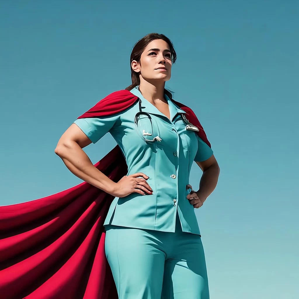 Zdravotní sestra jako Superman. 