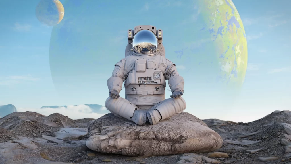 Cestování do vesmíru je dnes již běžnou záležitostí. Zdroj: Shutterstock - Pravda24 Robot sedící ve vesmíru.