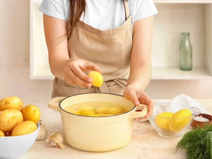 žena připravuje brambory