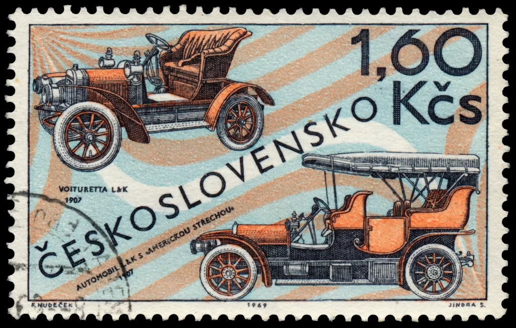 - Pravda24 Historická československá poštovní známka s vyobrazením dvou legendárních automobilů značky Laurin & Klement z roku 1907