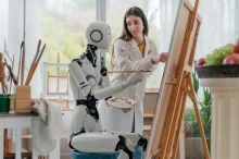 Žena umělá technologie robot malování obrazu
