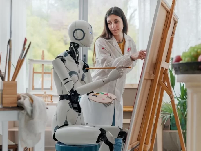 Žena umělá technologie robot malování obrazu