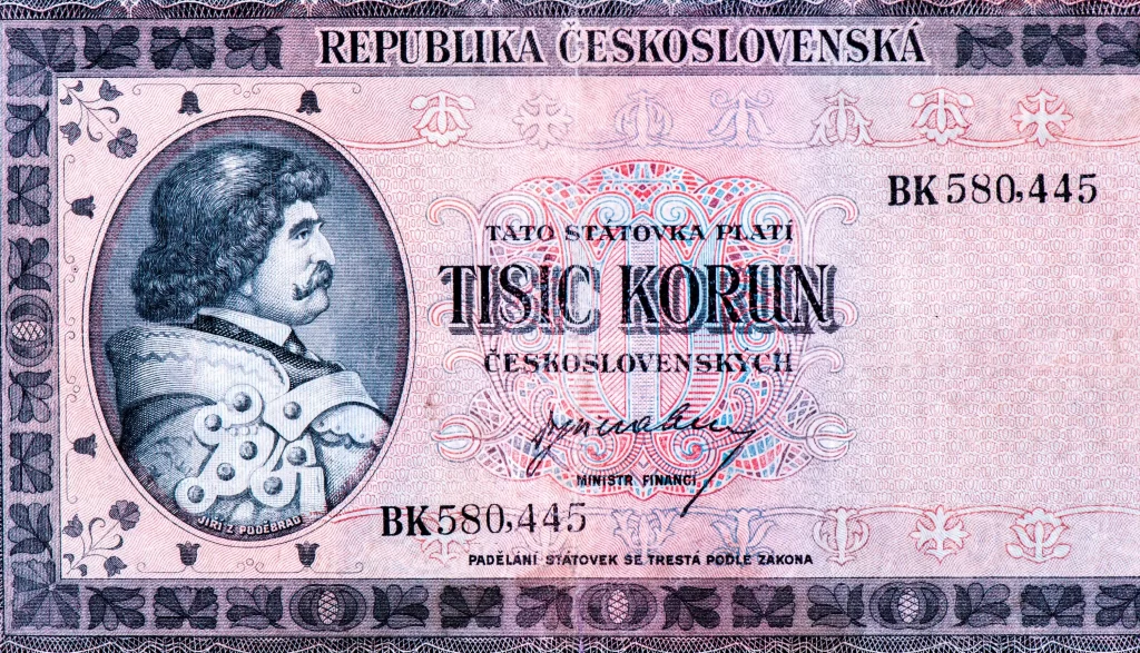 - Pravda24 Král Jiří z Poděbrad, portrét z československé 1000korunové bankovky z let 1945-1946.