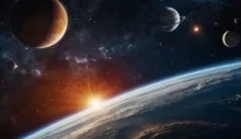 Pohled na planety a východ Slunce z vesmíru
