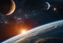 Pohled na planety a východ Slunce z vesmíru