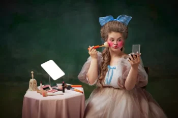 portrét ženy nanášející tvářenku
