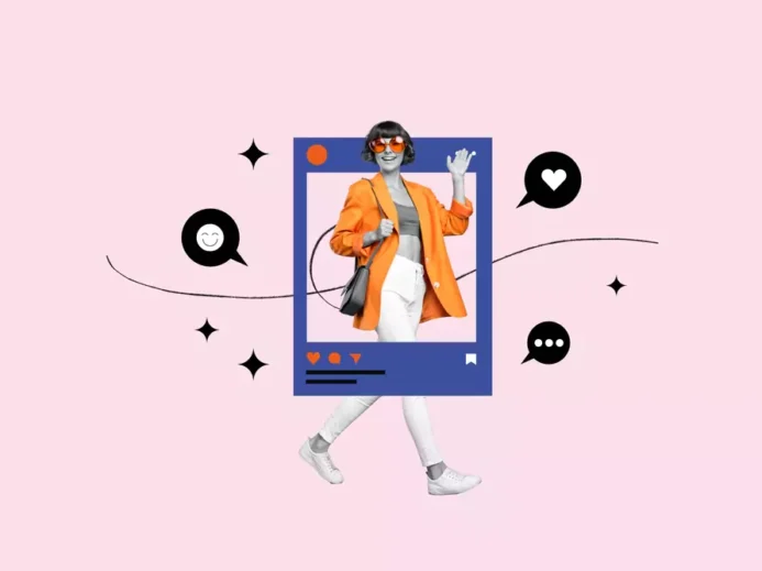Grafika příspěvku ze sociálních sítí - žena s reakcemi sledujících