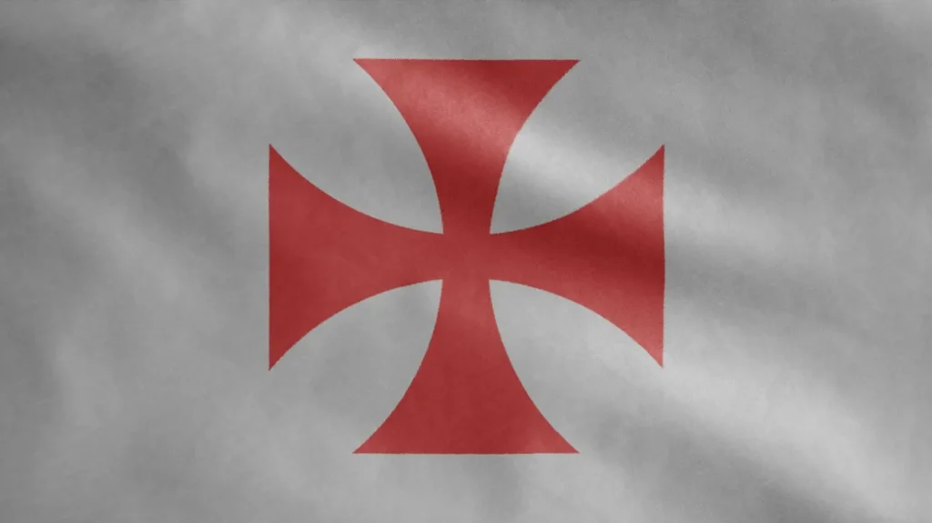 Červený kříž templářského řádu na bílém plátně
