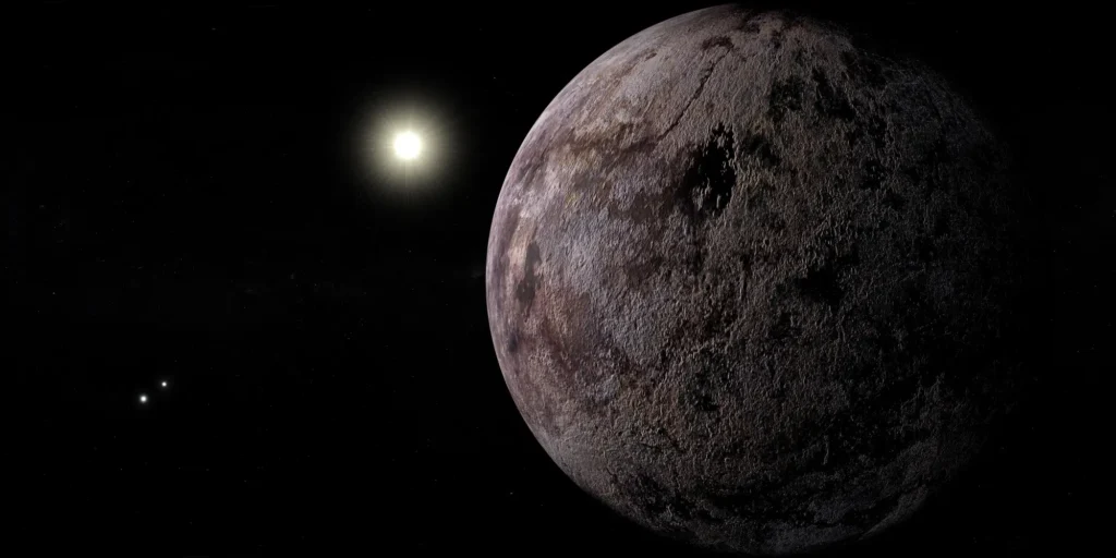 Umělecká vizualizace kamenné exoplanety Proxima Centauri b obíhající svou hvězdu